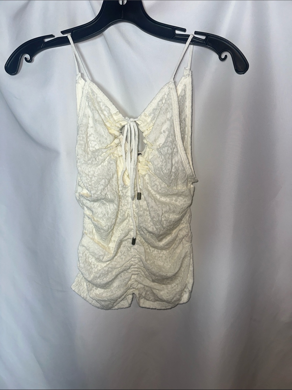 Free People Cream Lace Ruched Tie-Front Cami
